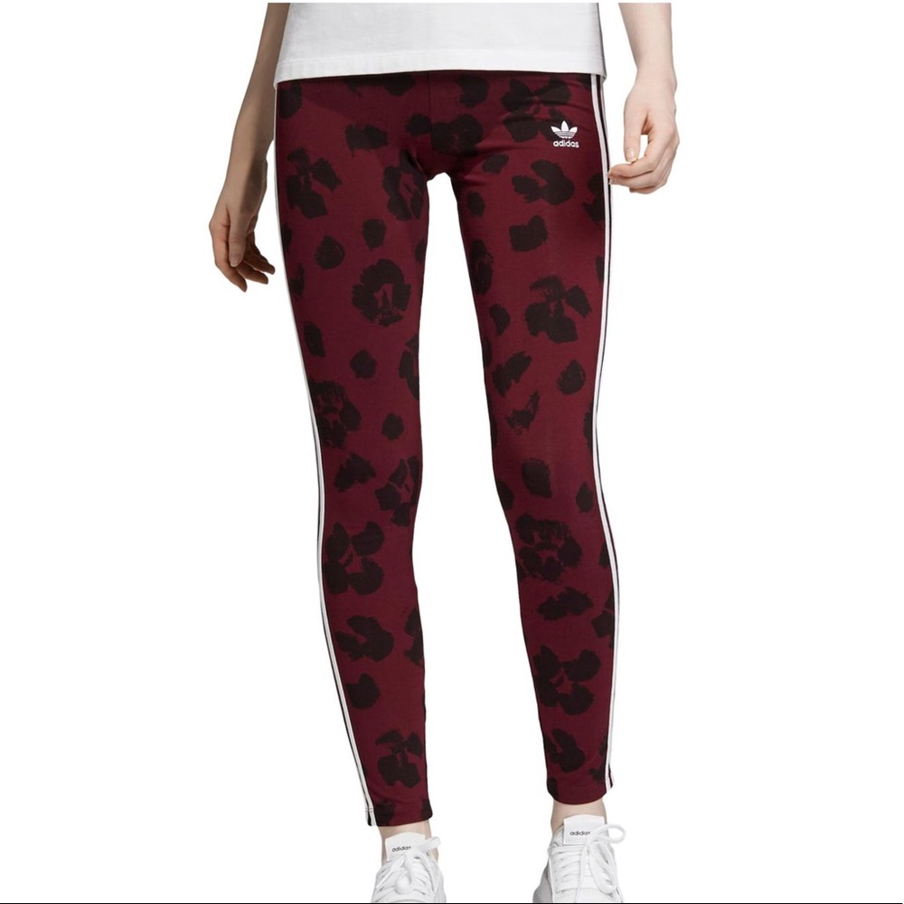 Adidas Burgundy Printed Three Stripe Leggings